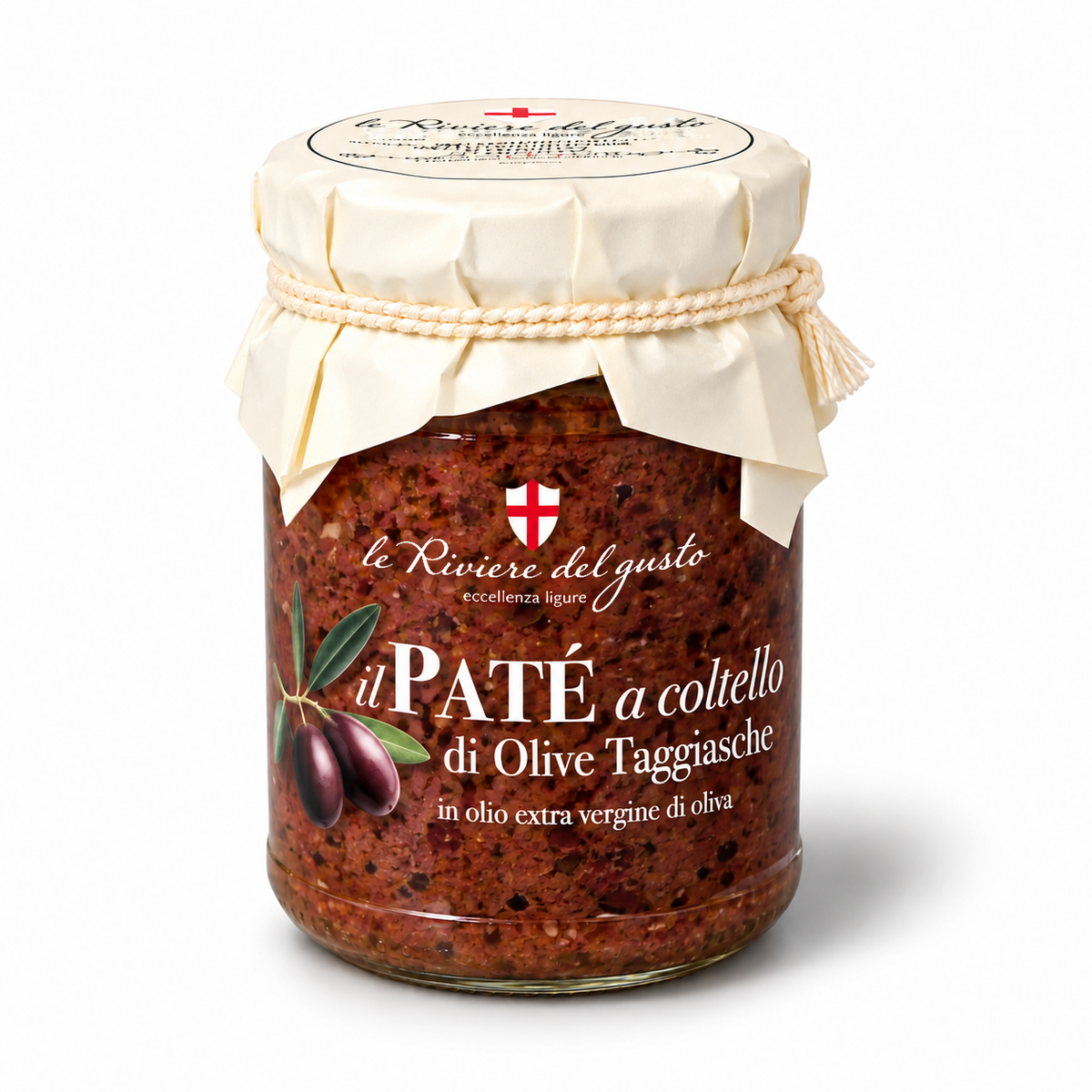 Paté a coltello di olive taggiasche in olio extra vergine di oliva — le Riviere del gusto, eccellenza ligure